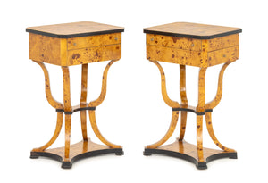 Biedermeier Burlwood Sewing Tables, Pair