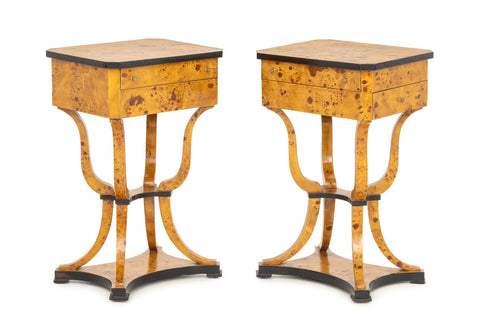 Biedermeier Burlwood Sewing Tables, Pair