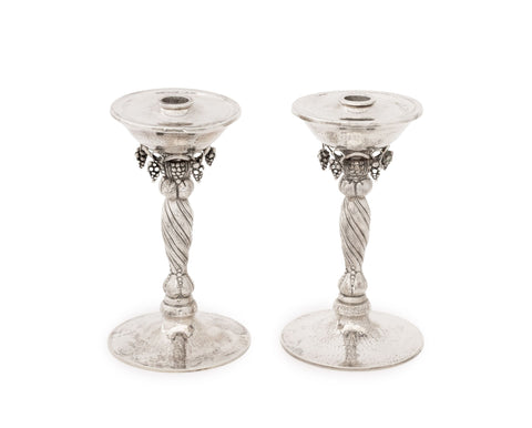 Michael Strauss Hammered Silver Candlesticks, Pair
