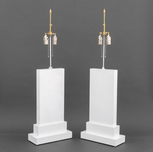 Minimalist White Painted Wood Table Lamps, Pair
