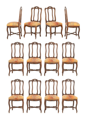 Louis XV Style Oak Dining Chairs, 12
