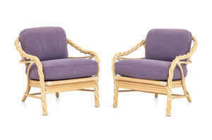 McGuire Twisted Rattan Armchairs, Pair