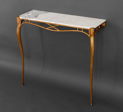 Italian White Marble Top Gilt Metal Console, 1940s