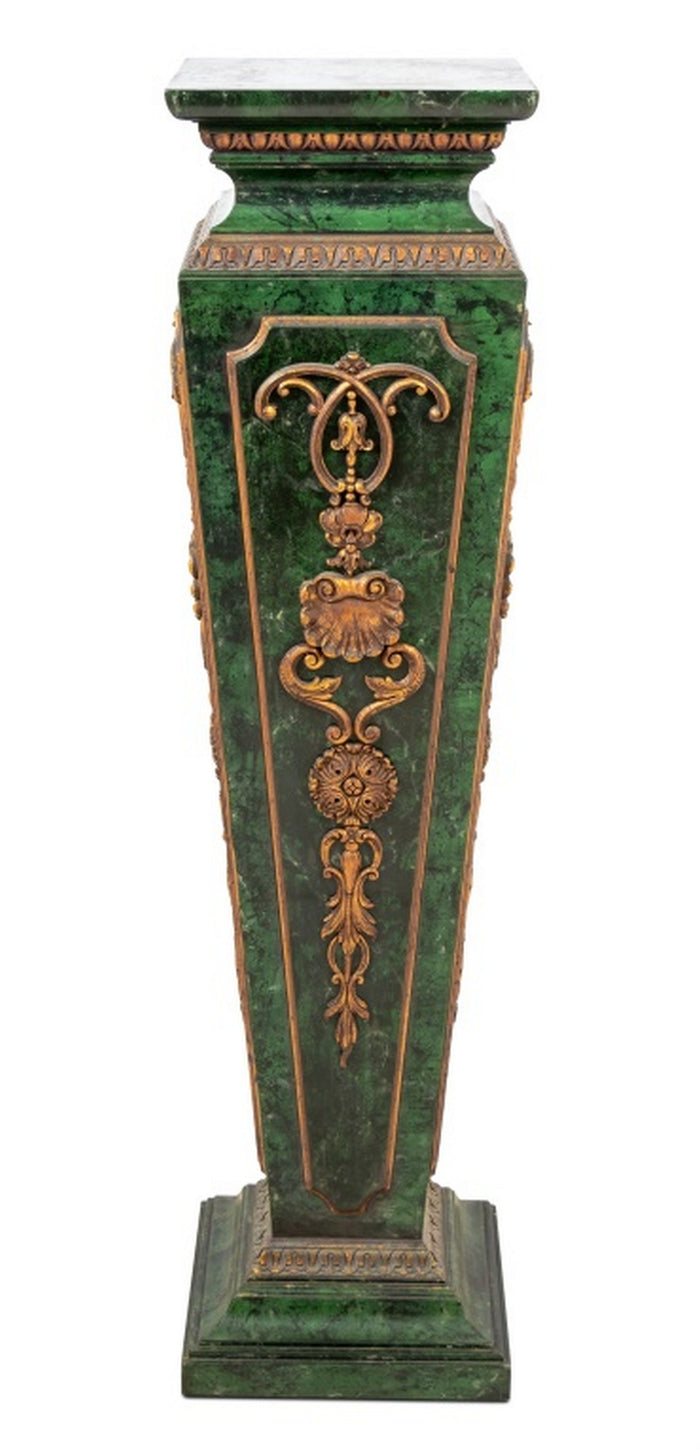 French Faux Green Marble and Gold Painted Pedestal