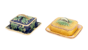 English Majolica Sardine Covered Dishes, 2