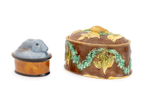 Polychrome Glazed Ceramic Game Pie Dishes, 2
