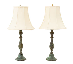Modern Verdigris Bronzed Table Lamps, Pair