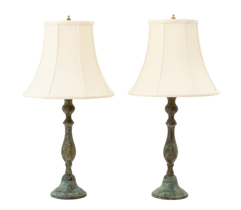 Modern Verdigris Bronzed Table Lamps, Pair