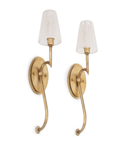 Hollywood Regency Style Gilt Wall Sconces, Pair