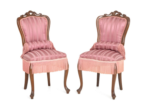 Pair of Victorian Style Walnut Slipper Chairs