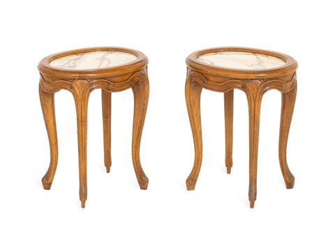 Pair of French Provincial Style Pink Alabaster Top Low Tables