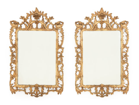 Rococo Style Silvered & Gilt Framed Mirrors, Pair