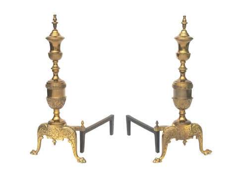 French Empire Style Brass Andirons, Pair