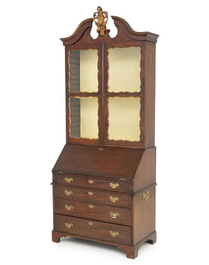 George II Style Parcel Gilt Walnut Bureau Bookcase, 19th Century