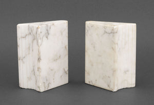 Modern White Marble Book Form Bookends, Pair