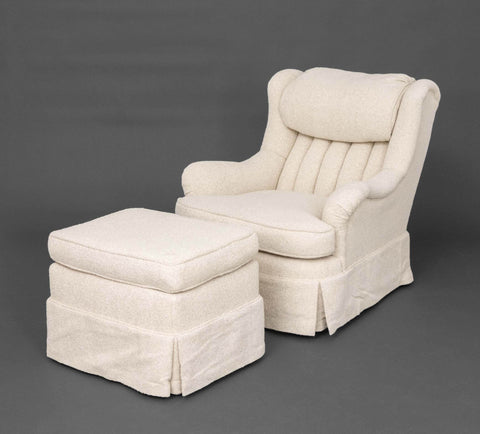 Modern Beige Upholstered Lounge Chair and Ottoman