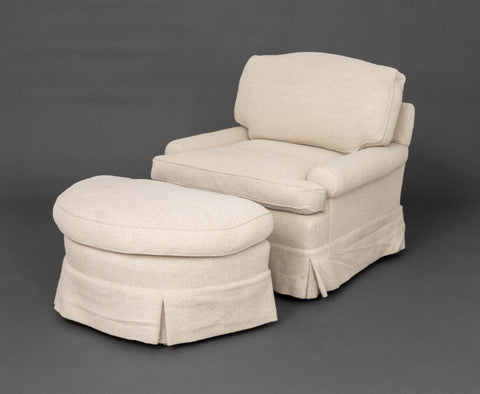 Modern Beige Upholstered Easy Chair and Demilune Ottoman