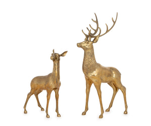Pair of Stag and Doe Large Brass Sculptures