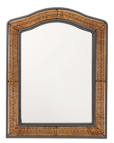 Modern Woven Wicker and Metal Framed Mirror