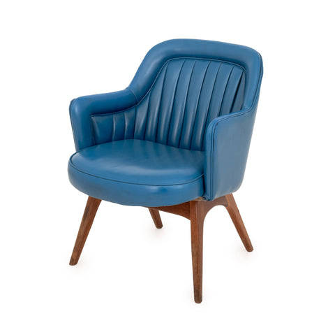 Mid-Century Modern Blue Upholstered Walnut Armchair