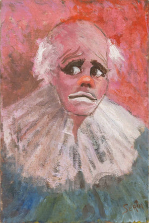 Signed Clown Portrait Oil on Canvas