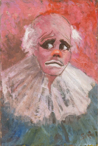 Signed Clown Portrait Oil on Canvas