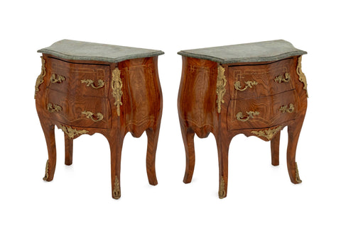 Pair of Louis XV Style Ormolu Mounted Walnut Bombe Commodes