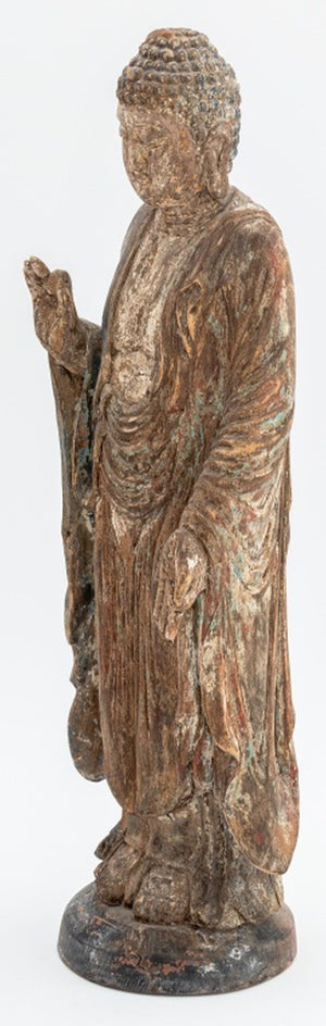 Chinese Polychrome Painted & Carved Wood Buddha (9776102572339)