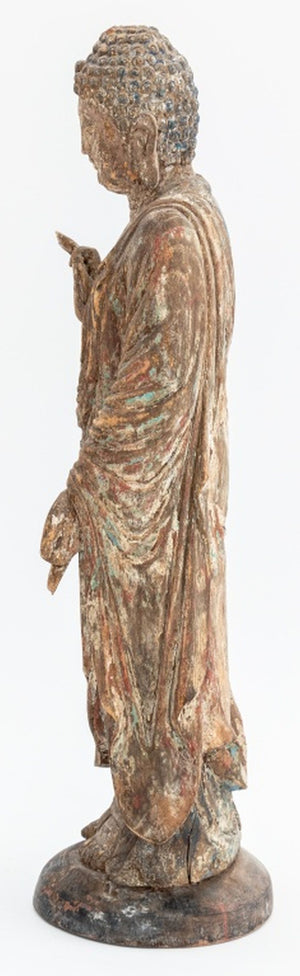 Chinese Polychrome Painted & Carved Wood Buddha (9776102572339)