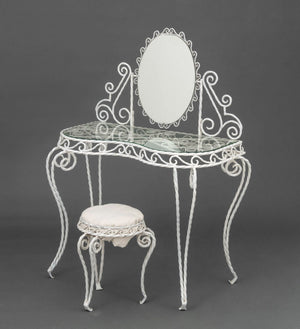 Modern White Painted Wrought Iron Vanity and Stool