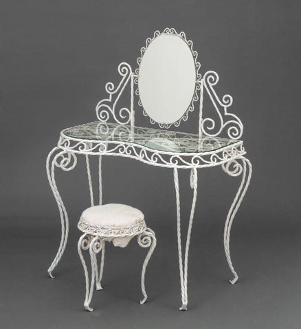 Modern White Painted Wrought Iron Vanity and Stool