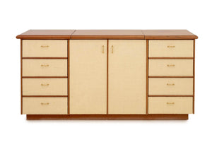 Gabriella Crespi Style Vintage Wicker and Walnut TV Cabinet