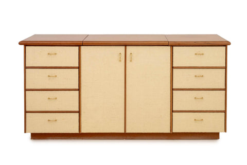 Gabriella Crespi Style Vintage Wicker and Walnut TV Cabinet