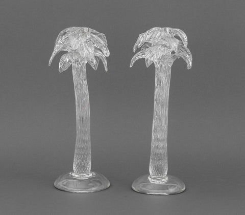 Murano Clear Art Glass Palm Tree Candlesticks, 2