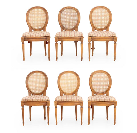 Set of Six Louis XVI Style Cane-Paneled Walnut Dining Chairs