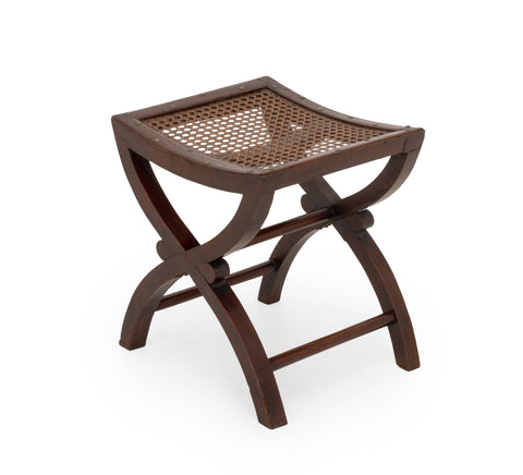 Arts and Crafts Cane-Paneled Mahogany Curule Bench