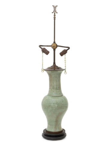 Chinese Longquan Celadon Vase Mounted as a Lamp