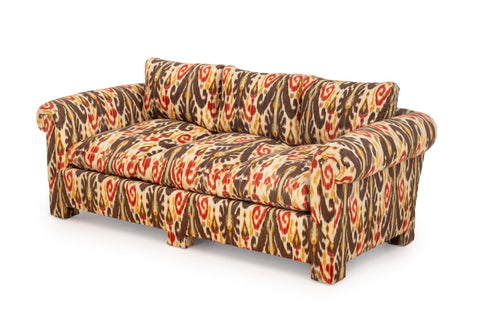 Modern Ikat Fabric Upholstered Three-Seat Sofa