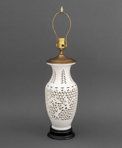 Chinese Blanc de Chine Pierced Porcelain Table Lamp