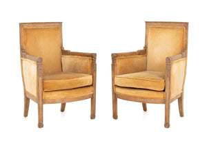 Pair of Restauration Style Fruitwood Bergeres