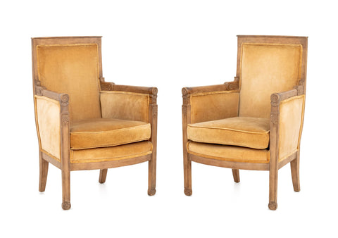 Pair of Restauration Style Fruitwood Bergeres
