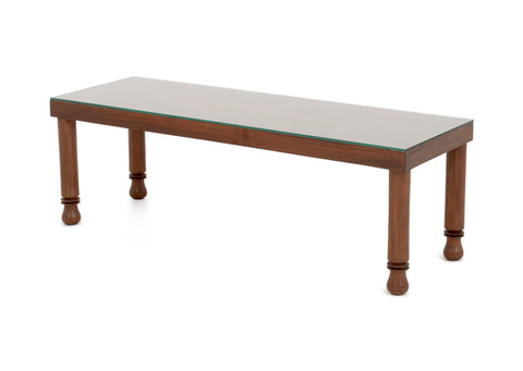 Modern Glass-Topped Walnut Coffee Table