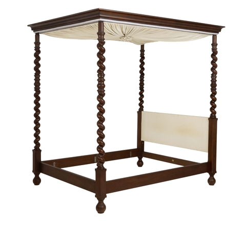 Baker Furniture Britannia Walnut Full-Size Four-Poster Canopy Bed Frame