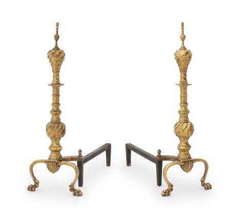 Pair of Federal Style Brass Andirons