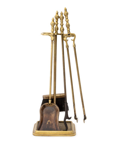 Group of Five Federal Style Brass Fireplace Tools