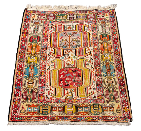 Caucasian Kazak Hand-Knotted Rug, 3' 3