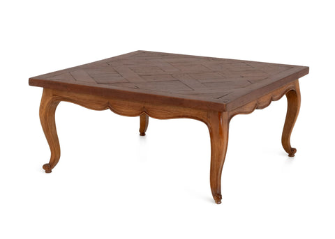 French Provincial Style Parquetry Top Oak Coffee Table
