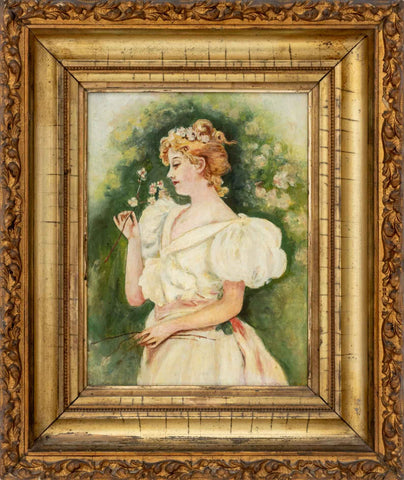 American Woman with Flowers Oil on Canvas, c. 1900