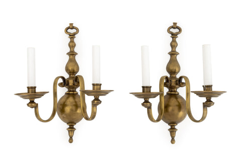 Pair of Dutch Style Bronze Three-Branch Wall Sconces