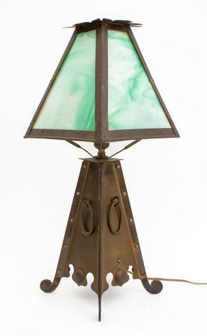 Arts and Crafts Brass and Iron Table Lamp (9703383269683)
